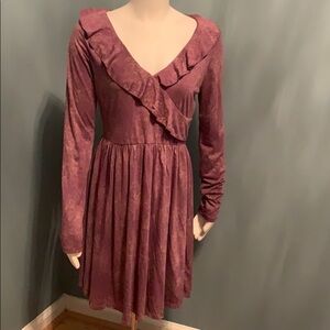 Andree by unit long sleeve purple ruffle dress med